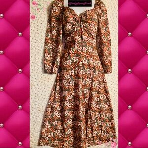 Zolie smocked floral midi Sm L 51" - shoulder/hem 28" bust. 26" waist & 28" hip
